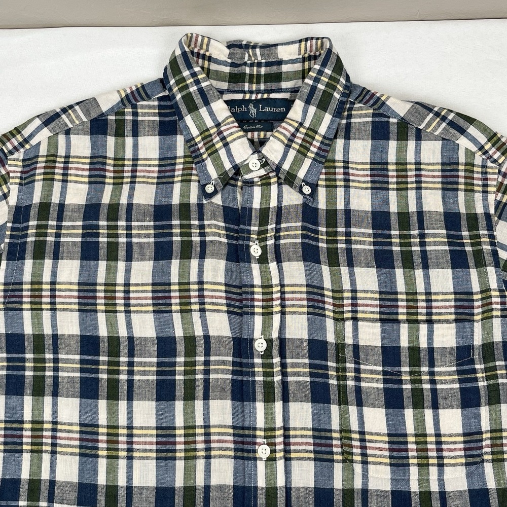 Polo Ralph Lauren Classic Fit Men's Casual Plaid Shirt 100% Linen XL/TG